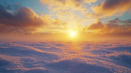 Stunning Sunrise Over Snowy Landscape with Colorful Clouds