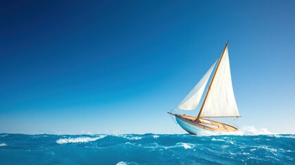 Naklejka premium Sailing Yacht on Open Water: Blue Skies and Waves, Nautical Adventure, Travel and Tourism Concept