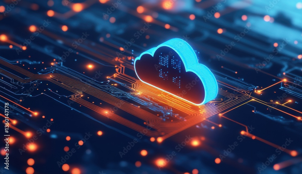Wall mural blue background with cloud technology and digital data connection light blue color scheme, minimalis
