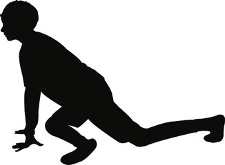a boy making exercise, silhouette vector