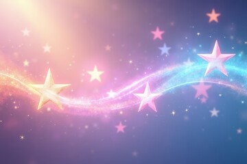 Magical glowing stars with sparkling light trails on a dreamy pastel gradient background, representing fantasy, wonder, night sky, cosmic beauty, and celestial inspiration