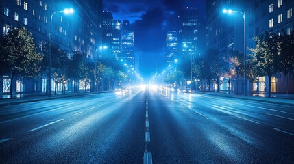Night Cityscape: A Serene and Mysterious Urban Avenue
