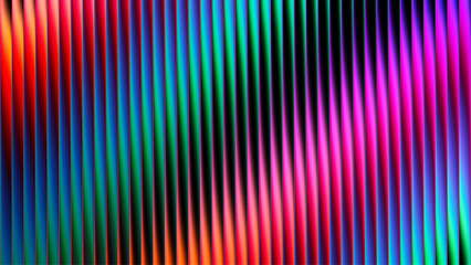 Iridescent light bends through glossy ribbed fractal glass in mesmerizing gradient pattern. Vibrant dreamy bold digital artwork design bursting with intensity dynamic fresh glowing colors.  Vector