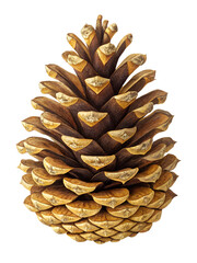 Detailed pine cone with brown and golden tones, isolated on transparent background