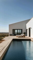 Fototapeta premium Modern Architecture Showcases Minimalist Design Near a Serene Swimming Pool in Daylight