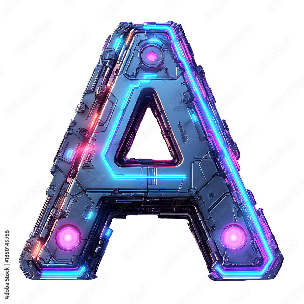 Fototapete futuristic 'a' with neon outlines and detailed mechanical structure. a modern, tech-inspired design 