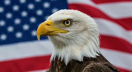 Naklejka premium A striking national symbol—an eagle with the stars and stripes in the background.