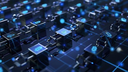 Obraz premium Blockchain network digital cubes data security