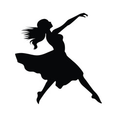 A graceful silhouette of a dancing girl, capturing movement and elegance in a minimalist black and white design. Perfect for dance-themed artwork, fitness branding, performance posters.