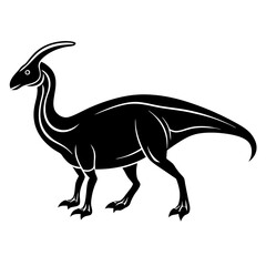 Fototapeta premium black silhouette of a Parasaurolophus, standing in a majestic stance with its long, 