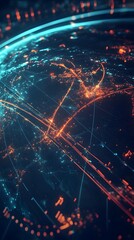 Futuristic global transportation network with dynamic digital pathways