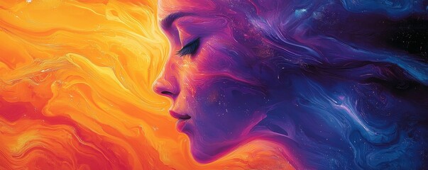 Abstract profile portrait with vibrant blending colors and artistic expressions
