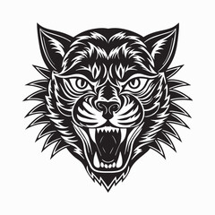 angry wild cat vector design in bold black and white style