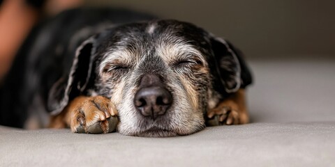 Peaceful Senior Dog Resting Quietly, Sleeping Snugly with Eyes Closed, Relaxing on Couch, Pet Comfort