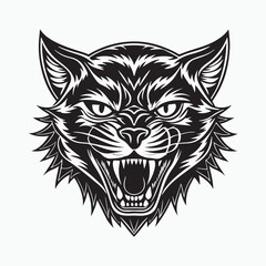 angry wild cat vector design in bold black and white style