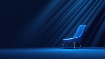 Blue chair in a dark room, dramatic lighting