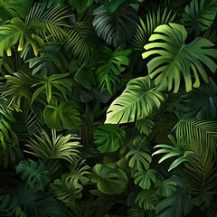 Lush tropical foliage with diverse, verdant leaves