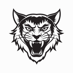 angry wild cat vector design in bold black and white style