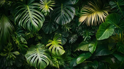 Lush tropical foliage with intricate leaves and vibrant greenery