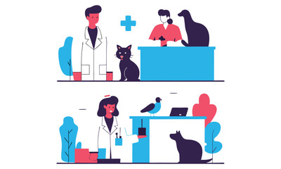 Obraz premium Veterinarian Clinic Isolated Cartoon Vector Illustration, Animal Care Center, Pet Hospital Scene