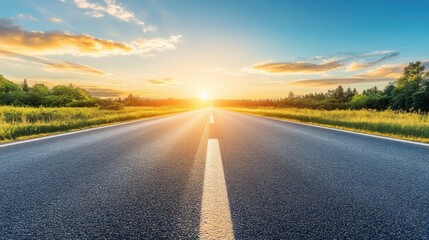 Empty Road Sunset Countryside