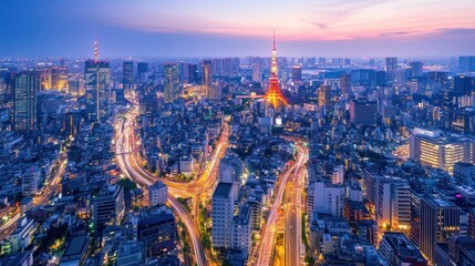 Tokyo Skyline Sunset Cityscape Aerial View