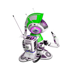 bot robot is floating and dancing alone on bird eye rear view