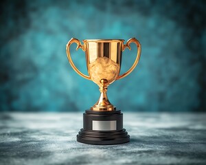 Gold trophy on dark teal background
