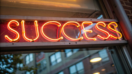 glowing neon sign displaying word SUCCESS creates inspiring atmosphere, perfect for motivation and ambition
