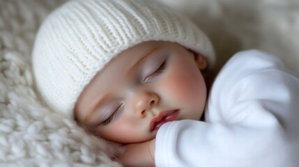 Peaceful infant slumber.  Soft, knitted hat