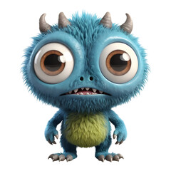 Obraz premium Cartoon blue monster with big round eyes and a tiny body