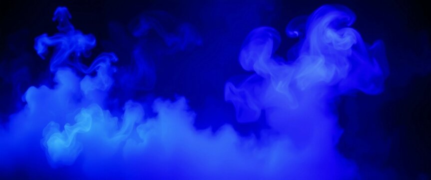 Smoke blue magic ground light cloud floor dark effect black background halloween night Blue abstract
