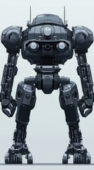 Fototapeta premium A metallic futuristic robot stands upright on a plain background