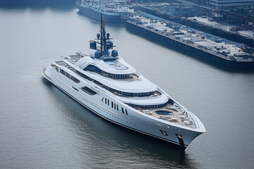 Elegant majestic yacht floats gracefully in a calm harbor, exuding luxury and sophistication effortlessly