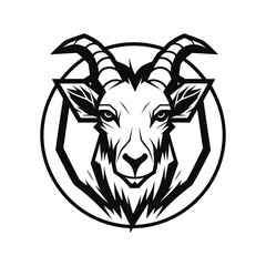 A bold and detailed silhouette of a goat head, featuring distinctive horns and strong facial features. Ideal for logos, tattoos, farm branding, wildlife illustrations, and rustic designs.
