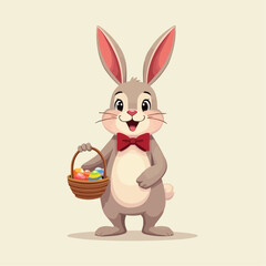 Obraz premium Niedlicher Osterhase mit Korb voller Eier 