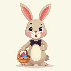 Fototapeta premium Niedlicher Osterhase mit Korb voller Eier