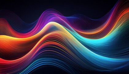 Dynamic, flowing wave lines in vibrant colors create an abstract fusion of energy and movement, perfect for music, tech, and modern designs, adding sleek, lively visuals to any concept.
