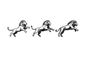 Black and White Jumping Lions Vector Illustration