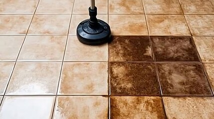 Tile floor cleaning before and after.