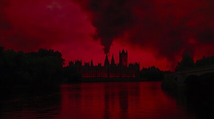 Obraz premium Red sky over Palace of Westminster.