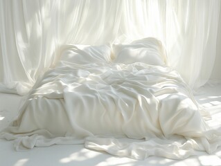 Bright and airy bedroom with a soft white bedspread in a serene setting