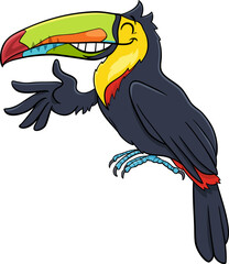 cartoon toucan bird animal character waving its wing