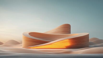 Abstract wooden structure in desert landscape