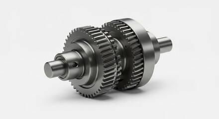 Detailed studio shot of a metal shaft assembly featuring various gears, ideal for illustrating mechanical engineering concepts, industrial machinery, and manufacturing processes.