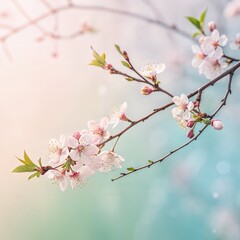 Soft Cherry Blossoms: Springtime Flowers with Pastel Background