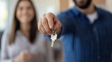New Home Keys Handout, Couple's Joyful Moment of Homeownership