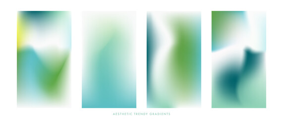 Fresh green gradient background. Simple abstract vector texture. Spring stories set. Light blue, soft green vertical vector bg. Spring gradient stories design template for poster, social post, cover © Mariia