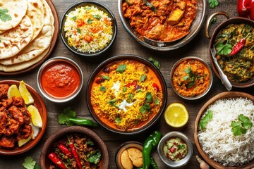 Overhead view of Indian cuisine for restaurant display