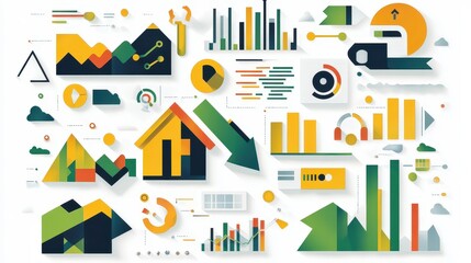 Obraz premium Colorful abstract infographic showcasing various data visualizations and trends